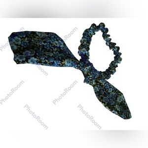 Mini blue floral scarf tie scrunchie hand made USA cotton rare print fun gift